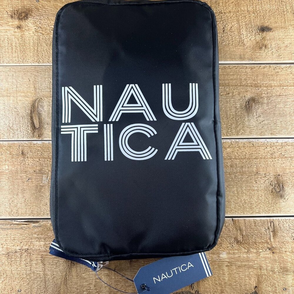 NWT Nautica New Tack Logo Tote Bags Packable Padded Black Nylon Material